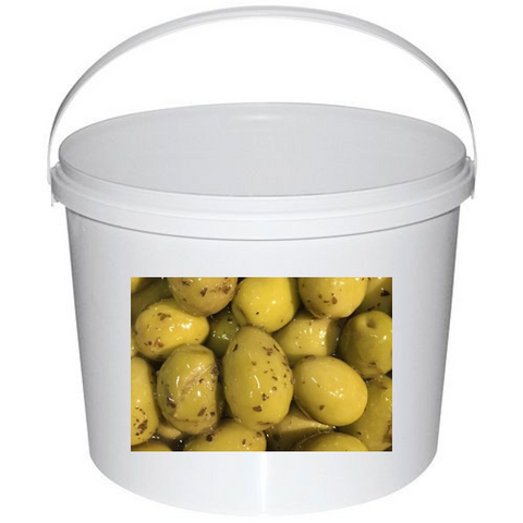 Olives vertes dénoyautées au basilic 5 Kg